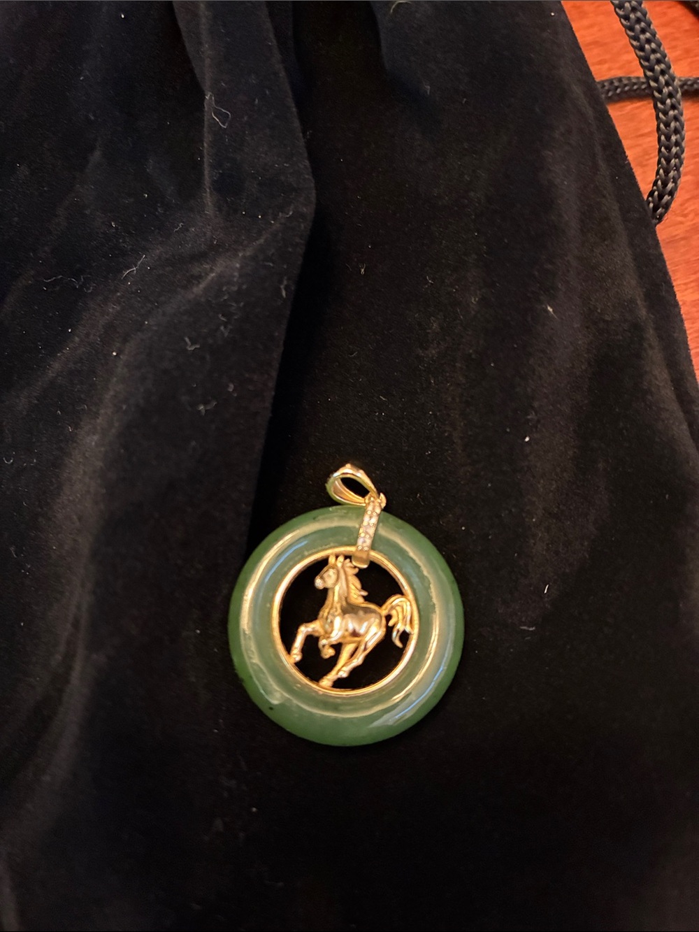 Gold Horse Pendant with Green Jade -2026 chinese horoscope:Year of the Horse